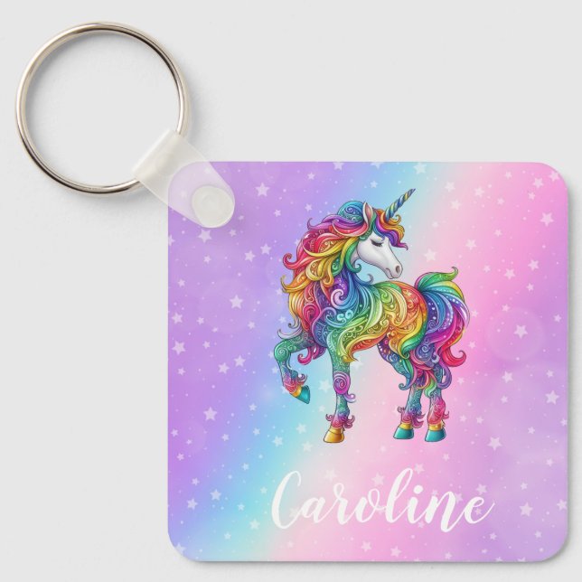 Magical colourful unicorn  keychain (Front)