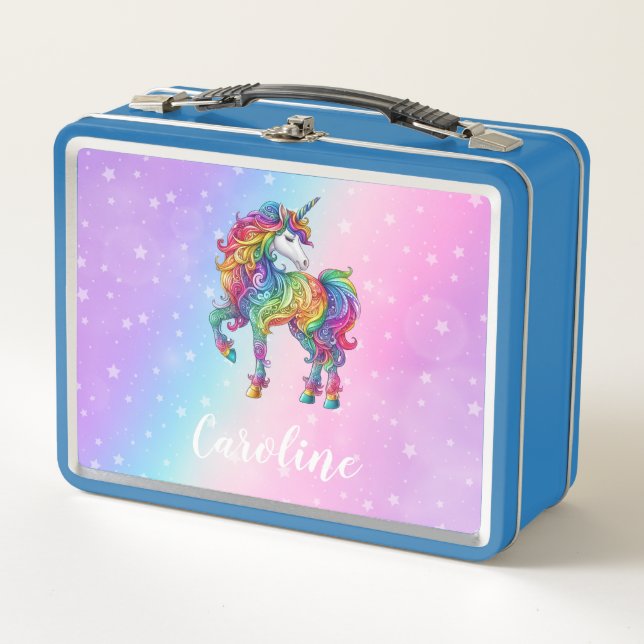 Magical colourful unicorn  metal lunch box (Front)