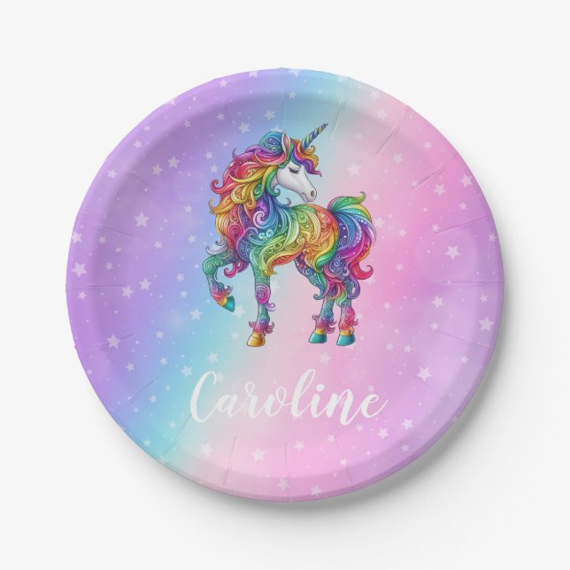 Magical colourful unicorn  paper plate (Front)