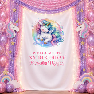 Magical Colourful Unicorn Pastel Party Banner Tapestry