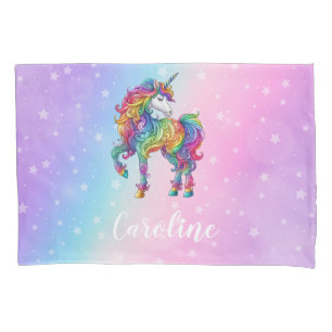 Magical colourful unicorn pillowcase
