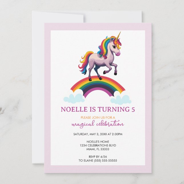 Magical Colourful Unicorn Rainbow Birthday Invitation (Front)