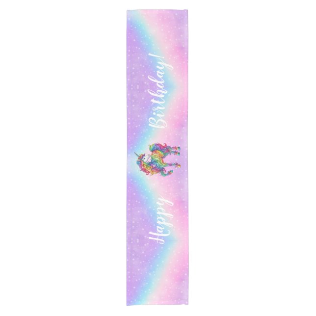 Magical colourful unicorn  short table runner (Front)
