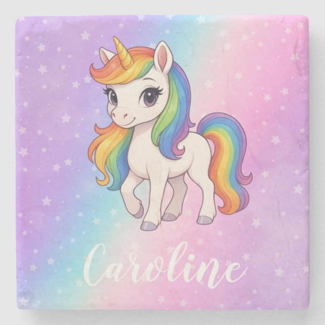Magical colourful unicorn  stone coaster (Front)