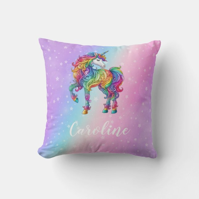 Magical colourful unicorn  throw pillow (Front)