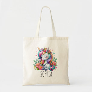 Magical colourful Unicorn Trendy Name Girly Gift Tote Bag