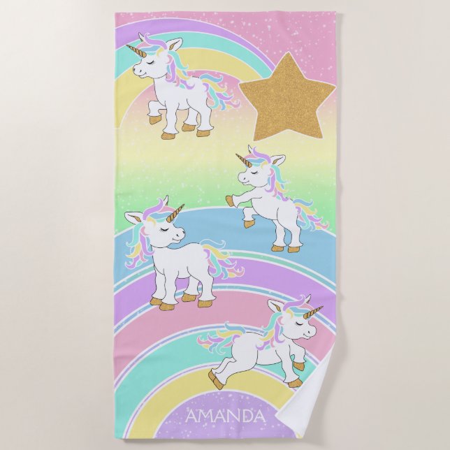 Magical Colourful Unicorns 🦄 Beach Towel (Front)