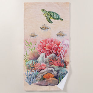 Magical coral reef Ocean life Nautical jellyfish Beach Towel