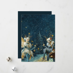 Magical Creatures In Blue Holiday Card