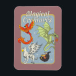 Magical Creatures Vintage Graphic Magnet<br><div class="desc">Celebrate the wonder of the wizarding world with this vibrant “Magical Creatures” design. Featuring a stunning collection of legendary beasts — including a blazing phoenix, a soaring hippogriff, a mighty dragon, and a mischievous nifﬂer — this colorful illustration captures the excitement and diversity of magical wildlife. Set against a softly...</div>