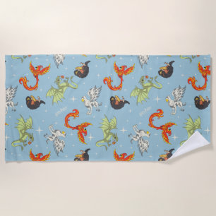 Magical Creatures Vintage Pattern Beach Towel
