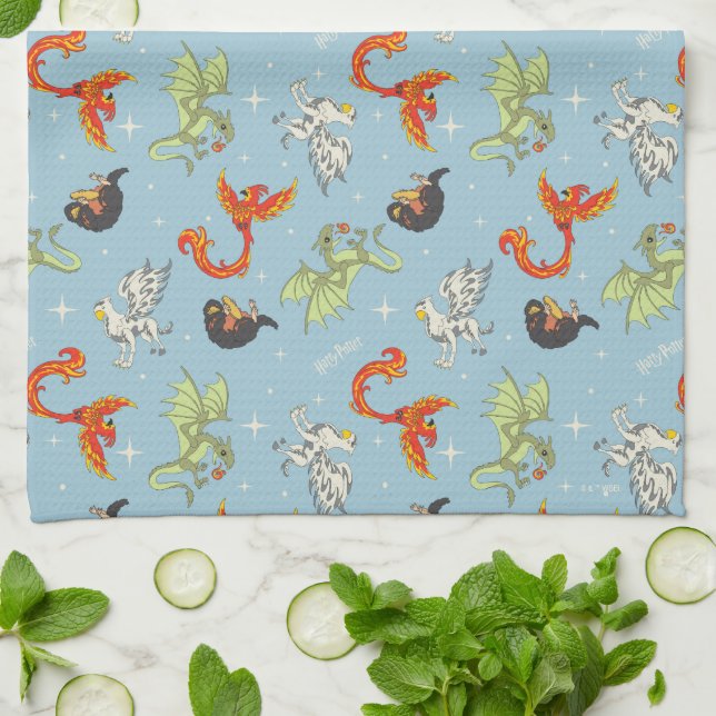 Magical Creatures Vintage Pattern Kitchen Towel (Folded)