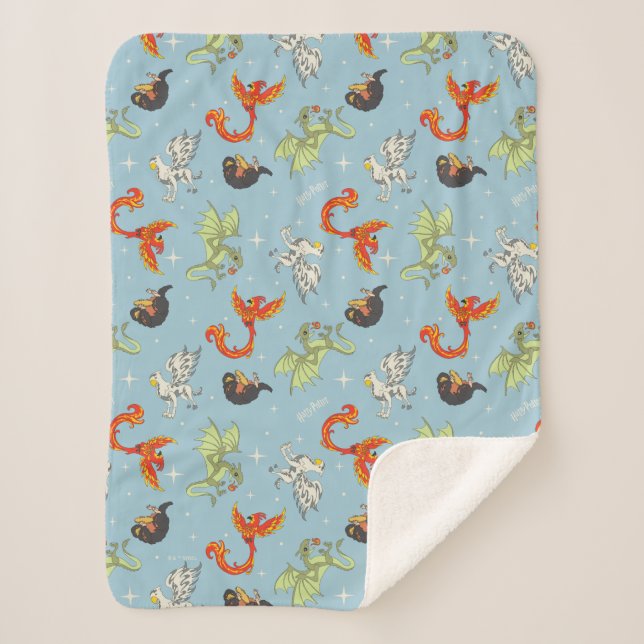 Magical Creatures Vintage Pattern Sherpa Blanket (Front)