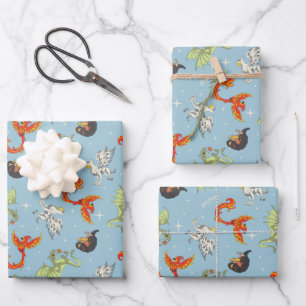 Magical Creatures Vintage Pattern Wrapping Paper Sheet