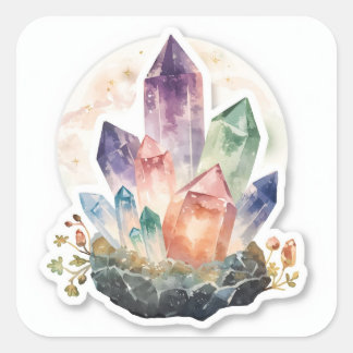 Magical Crystal Cluster Painting Images Square Sticker
