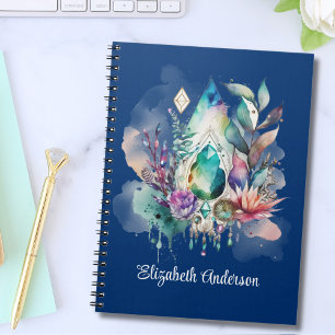 Magical Crystals Boho Dreamcatcher Navy Notebook