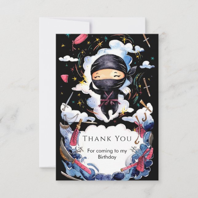 Magical Custom Ninja Birthday Thank You Card (Front)