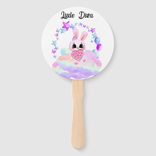 Magical Cute Bunny with Pink Heart Hand Fan (Front)