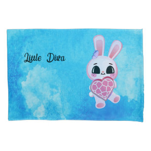 Magical Cute Bunny with Pink Heart Pillowcase
