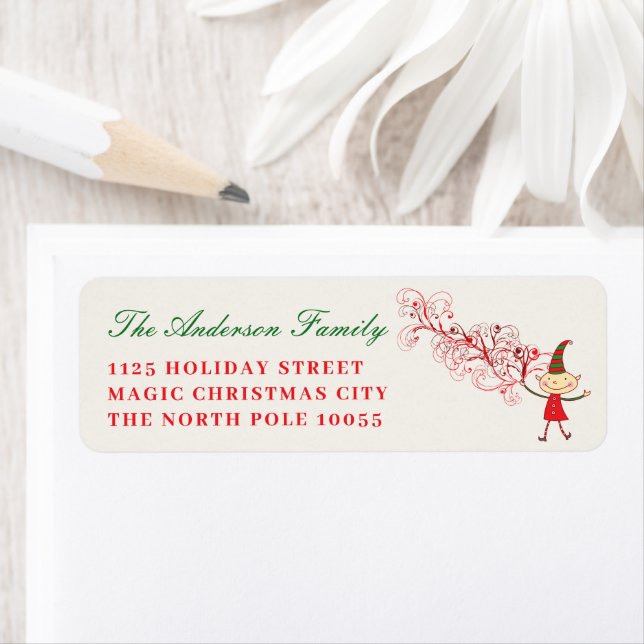 Magical Cute Elf With Red Swirls Christmas Address (Insitu)