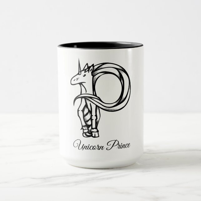 Magical Cute Monogram P Custom Unicorn Prince Mug (Center)