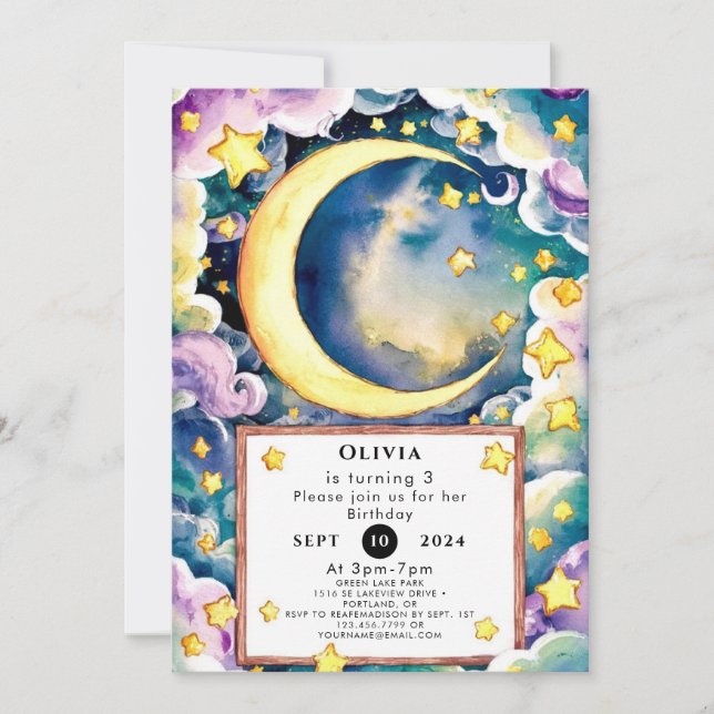 Magical Cute Moon Birthday Invitation (Front)