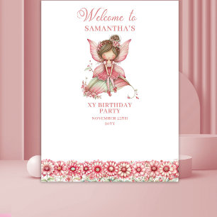 Magical Cute Pink Fairy 3rd Birthday Backdrop Tapestry