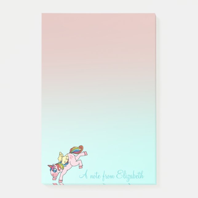 Magical Cute Rainbow Unicorn, Ombre -Personalized Post-it Notes (Front)