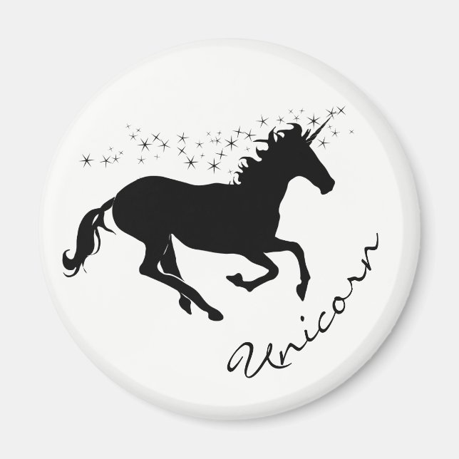 Magical Cute Unicorn Black and White Magnet (Front)