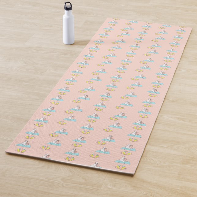 Magical Cute Unicorn Doing Yoga Pattern Pink Yoga Mat (In Situ)