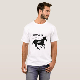 Magical Cute Unicorn I Believe In Me, Black White T-Shirt