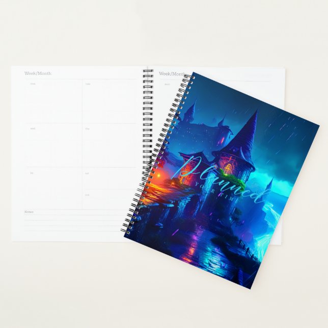 Magical Cyberpunk Fantasy Castle Neon Night Planner (Display)