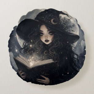magical dark academia witchy design round pillow