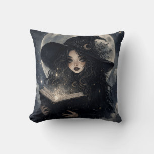 magical dark academia witchy design throw pillow