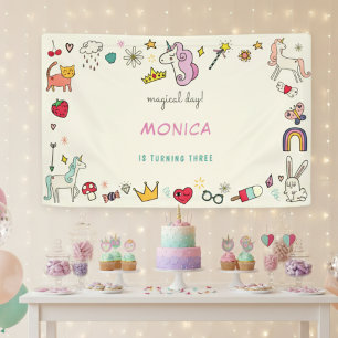 Magical day cats rabbits unicorns kids birthday banner