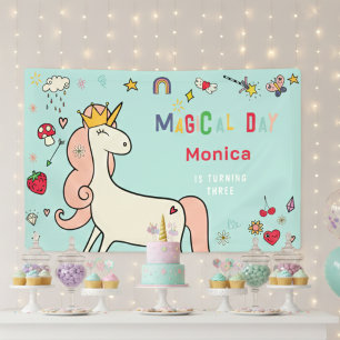 Magical day cute cartoon unicorn kids birthday banner