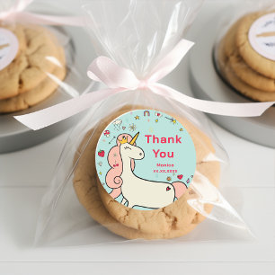 Magical day cute cartoon unicorn kids birthday classic round sticker