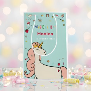 Magical day cute cartoon unicorn kids birthday medium gift bag