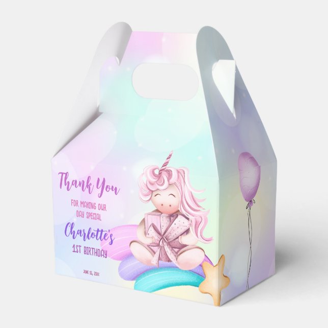 Magical day rainbow unicorn birthday personalized favor box (Front Side)