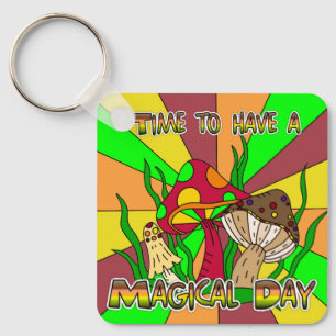 Magical Day   Retro Magic Mushrooms Keychain