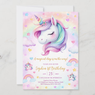 Magical Day Unicorn and Rainbows Birthday Invitation