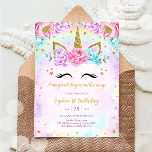 Magical Day Unicorn and Rainbows Birthday Invitation