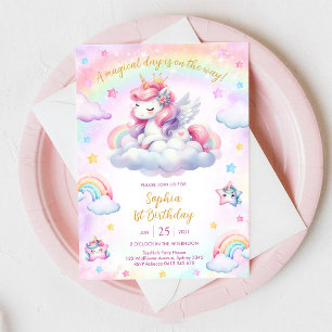 Magical Day Unicorn and Rainbows Birthday Invitation