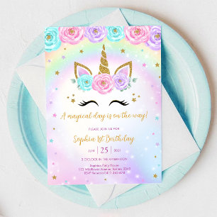 Magical Day Unicorn and Rainbows Birthday Invitation