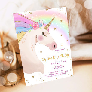 Magical Day Unicorn and Rainbows Birthday Invitation