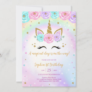 Magical Day Unicorn and Rainbows Birthday Invitation