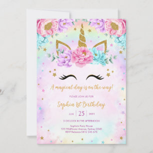 Magical Day Unicorn and Rainbows Birthday Invitation