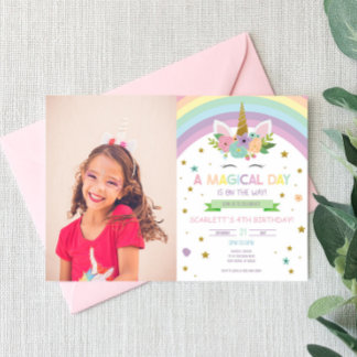 Magical Day Unicorn and Rainbows Birthday Party Invitation