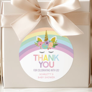 Magical Day Unicorn Rainbows Baby Shower Favour Classic Round Sticker