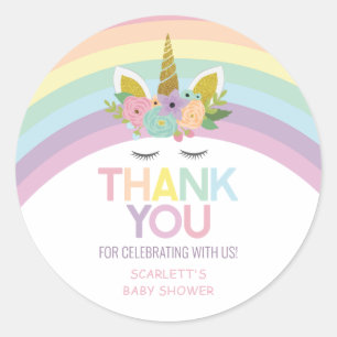 Magical Day Unicorn Rainbows Baby Shower Favour Classic Round Sticker